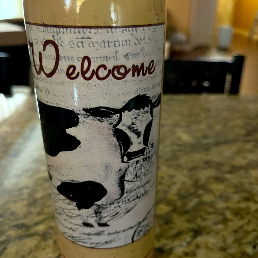 Painted Wine Bottle with Cow